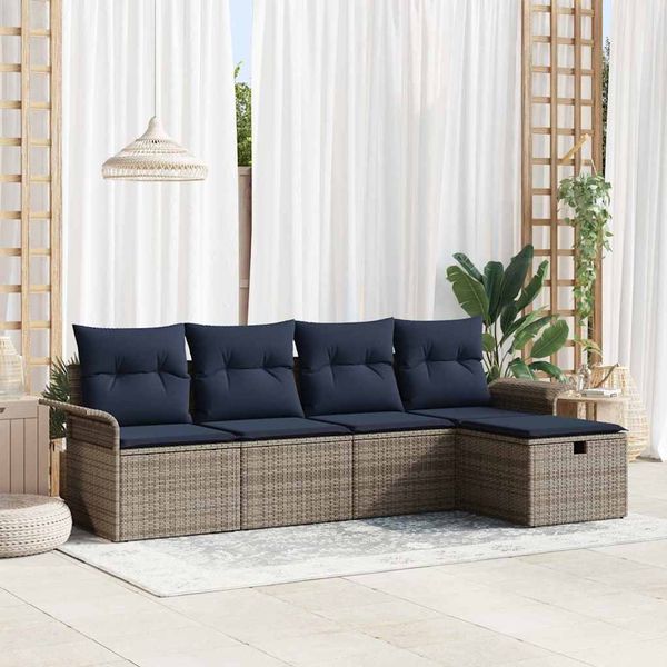vidaXL Gartensofa-set mit Kissen 5 pcs Grau und Marineblau Poly-Rattan 3358864