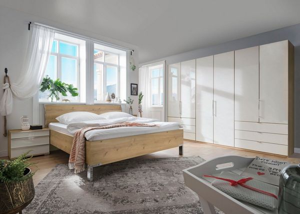 WIEMANN Falttürenschrank Loft, Kleiderschrank, Schrank, Wäscheschrank, mit Glasfront (3 Breiten, 2 Höhen 216/236 cm auswählbar, MADE IN GERMANY) inkl. gepämpften Schubkästen und Türen, mit Panoramaöffnung