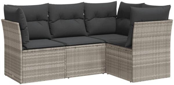 vidaXL 4-tlg. Garten-Sofagarnitur mit Kissen Hellgrau Poly Rattan 3217582