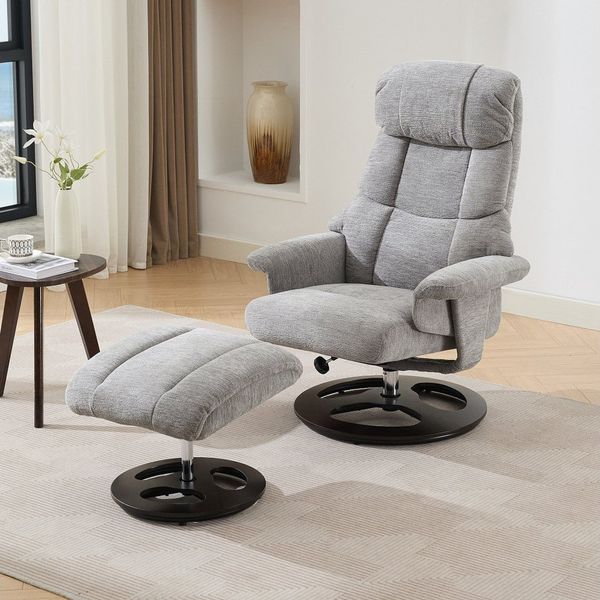 BBWL Massagesessel mit Liegefunktion 360° drehbar Chenille Stoff, Relaxsessel Massage Sessel mit Wärmefunktion und Hocker ergonomischer