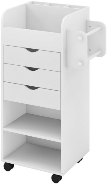 COSTWAY Rollcontainer, mit 3 Schubladen, Fächern Bastelwagen Holz weiß