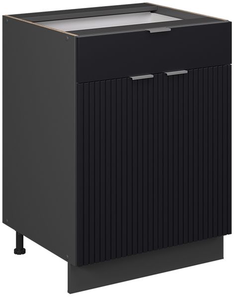 Küchenunterschrank Fame-Line Schwarz gestreift 60 cm mit Schublade, ohne Arbeitsplatte Vicco