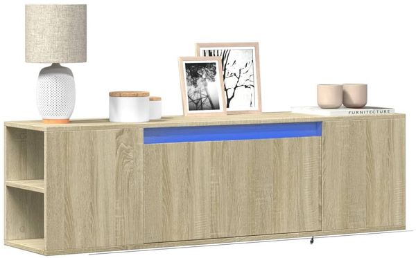 TV-Wandschrank, Fernsehschrank mit LED-Beleuchtung Sonoma-Eiche 135 x 31 x 39,5 cm