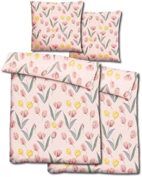 Doppelpack CloudComfort Basic Mikrofaser Bettwäsche Tulpen 135 x 200 + 80 x 80 cm