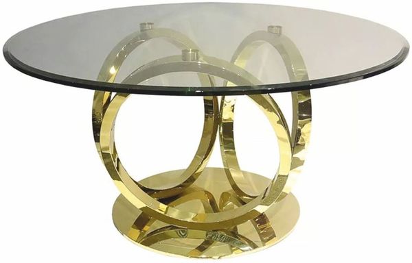 Casa Padrino Designer Esstisch mit Glasplatte Gold Ø 150 cm - Esszimmer Möbel