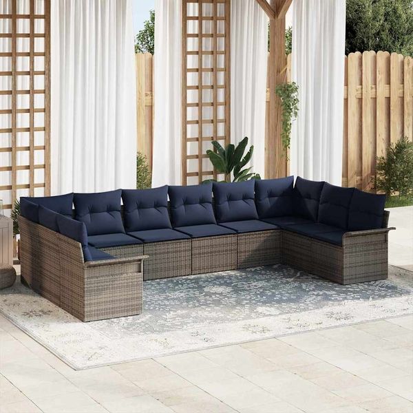 vidaXL Gartensofa-set mit Speicher 10 pcs Hellgrau Poly-Rattan 3354214