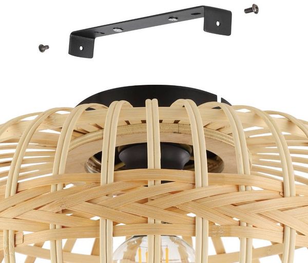 Eglo 43723 NATURE Deckenleuchte AMSFIELD Stahl schwarz, Holz braun E27 1X40W H:28. 5cm Ø45cm dimmbar
