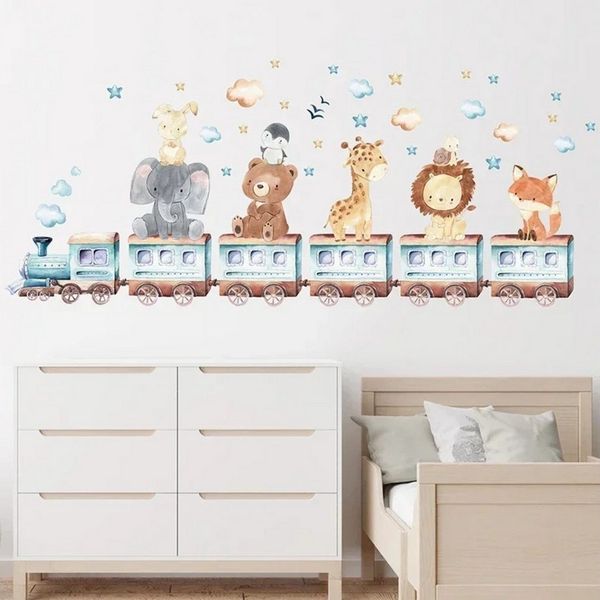 Montegoni Wandsticker Kinder Tier Wandsticker, Wandaufkleber Deko (Wandtattoo mit Waldtieren für Kinderzimmer, Afrika Tiere Wandaufkleber Elefant Giraffe Bär Fuchs,Löwe), wasserdichte,abnehmbare