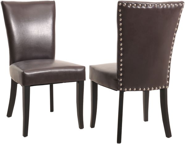 2er-Set Esszimmerstuhl 'Chesterfield' Nieten Kunstleder, braun, dunkle Beine
