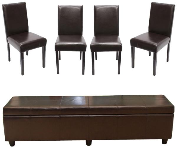 Garnitur Sitzgruppe Bank mit Aufbewahrung Kriens XXL+4 Stühle Littau, Leder ~ braun Bild 5