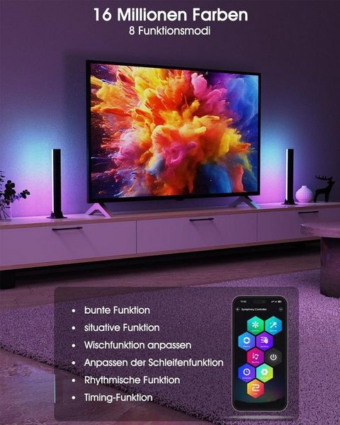 TUWENA LED Stripe LED RGB Lightbar, Lampe Hintergrundbeleuchtung, USB Betrieben Ambient, APP Steuerung, Fernsteuerung für Gaming, PC, TV, Zimmer Deko
