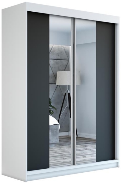 Schwebetürenschrank NEO 2-türig Schrank 160 cm (mit Spiegel) Farbe: Weiß , schwarz