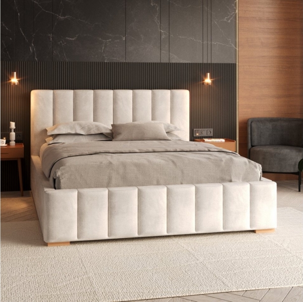 FDM Polsterbett modern mit Bettkasten MADE IN EU - mit hochwertigem Velours Bezug (verfügbar 90x200 120x200 140x200 160x200 180x200cm, Bettrahmen, Bett, mit großen gepolsterten Kopfteil, mit Bettkasten zum aufklappen), Hebbarer Metallrahmen, Bettkasten...