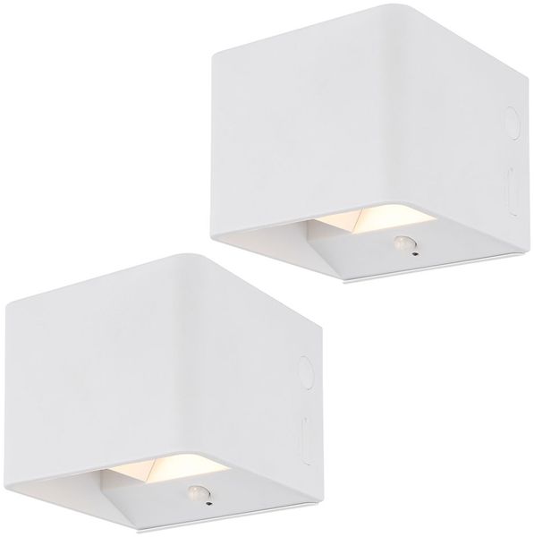 2x LED Wandleuchte, Innen, Up & Down, Akku, Bewegungsmelder, H 8 cm