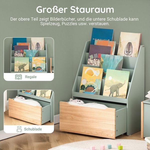 SoBuy Bücherregal KMB17, Kinderregal Aufbewahrungsregal, Kinderzimmer Möbel, mit 3/4 Ablagefächern und einer herausnehmbaren Spielzeugtruhe