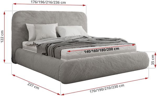 Bett mit Stauraum Polsterbett BENEA CLASSIC, Doppelbett mit Lattenrost Gepolstertes Kopfteil Gasdruckfeder Schlafzimmerbett Pocket Matratze - 200 x 200 cm - Hellgrau Plüsch - VIRE LUX Bild 4