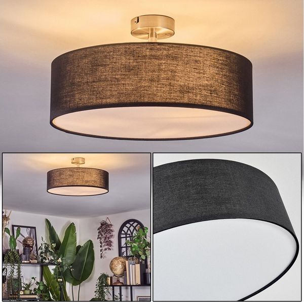 hofstein Deckenleuchte Deckenlampe aus Metall/Stoff/Kunststoff in Nickel-matt/Schwarz/Weiß, Deckenleuchte im modernen Boho-Design, Ø 40 cm, E27