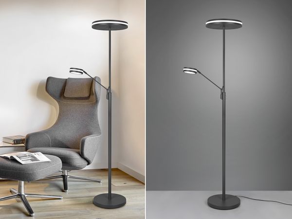 Großer LED Deckenfluter FRANKLIN mit Lesearm, Höhe 181cm, Anthrazit