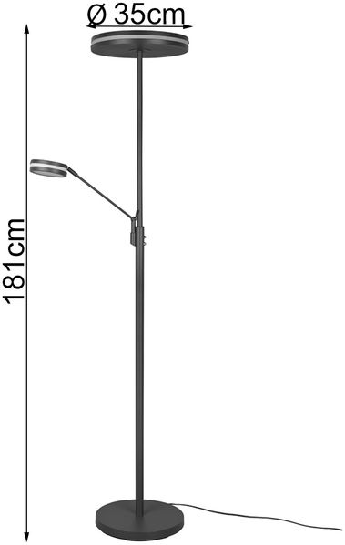 Großer LED Deckenfluter FRANKLIN mit Lesearm, Höhe 181cm, Anthrazit Bild 4