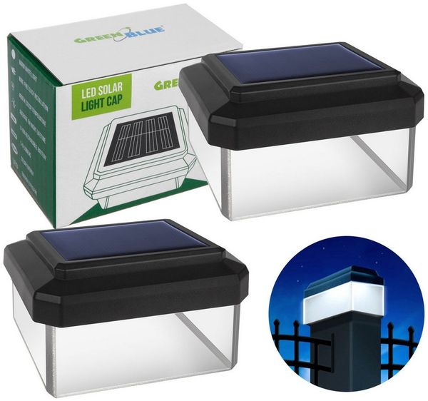 GreenBlue LED Gartenleuchte Solarmastleuchte für Zaun Outdoor geeignet, LED fest integriert, Warmweiß, solarbetriebene LED Gartenlampe für Garten und Zaun wetterfest