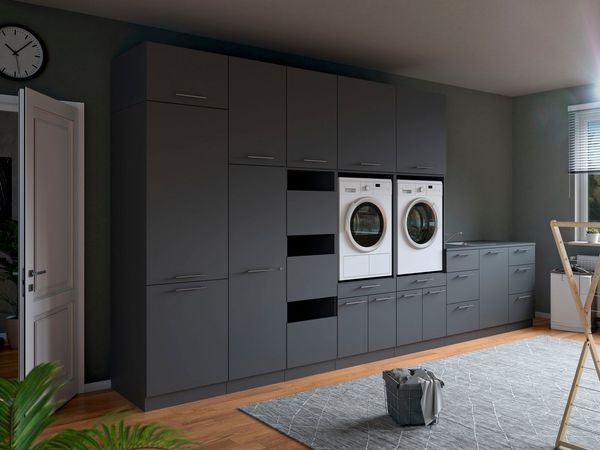 Laundreezy Mehrzweckschrank-Set Laundreezy, 12-tlg. Mehrzweckschrank-Set B/H/T 445/238/68 cm, (12-St), Breite 445 cm, Soft-Close-Funktion, höhenverstellbare Füße