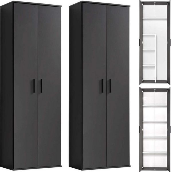 mokebo® Mehrzweckschrank Set 2-teilig 'Die Allzweckwaffe', Schrank-Set mit Aktenschrank & Besenschrank in Anthrazit BZW. Grau, Schwarz, auch als Moderne Wohnwand
