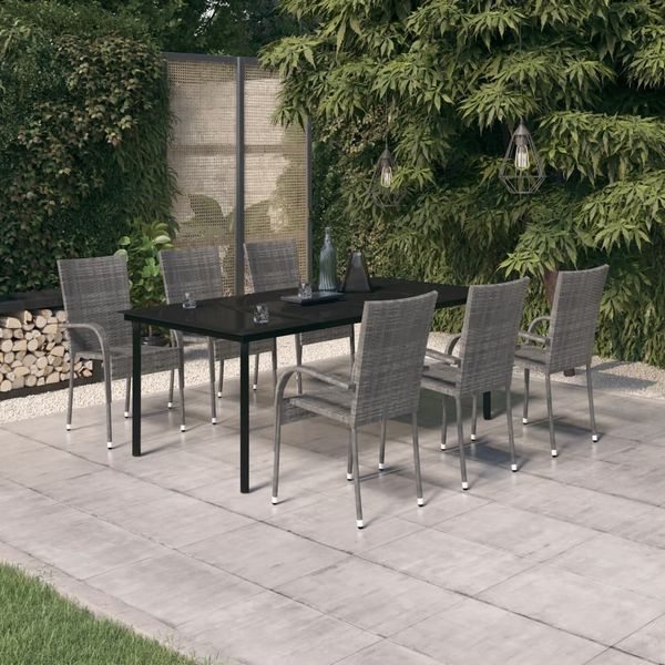 vidaXL 7-tlg. Garten-Essgruppe Grau und Schwarz 3099393