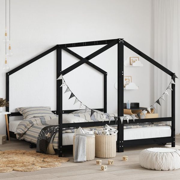vidaXL Kinderbett Schwarz 2x(90x190) cm Massivholz Kiefer 3200600