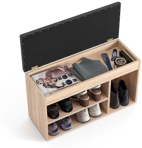 KOMTO Schuhbank mit Sitzfläche - Schuhregal Bank mit Stauraum Sonoma Eiche 80 x 48 x 32 cm Schuhschrank mit Sitzbank Flur Bank Garderobenbank Sofia…