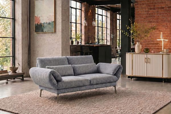KAWOLA Funktionssofa HOLLY 2-Sitzer Stoff grau 90 x 92 x 176 cm
