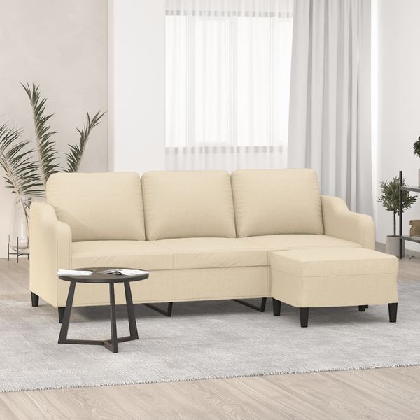 vidaXL 3-Sitzer-Sofa mit Hocker Creme 180 cm Stoff 3201137