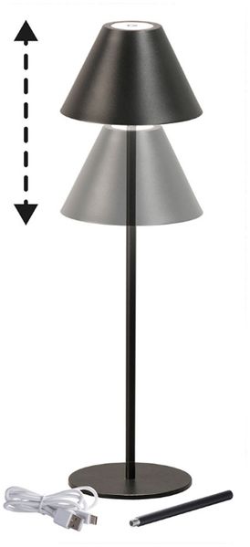 LED Tischlampe, Metall schwarz, Touchdimmer, Akku, 2 Höhen, H 36 cm