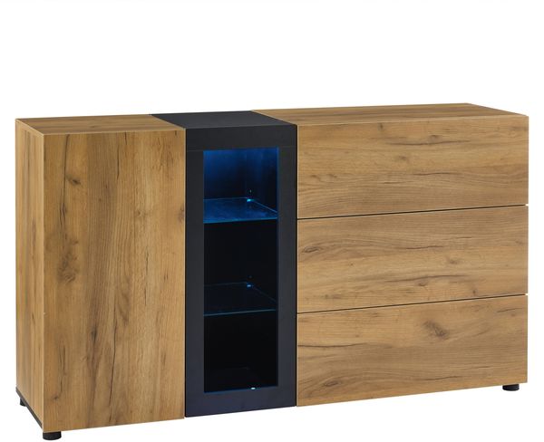 Sideboard, modernes Buffet mit 3 Schubladen und Glaselement, Konsolentisch für Wohnzimmer oder Flur, MDF+Glas, Weiß, 140×–×– cm Bild 9