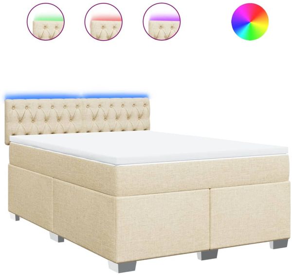 vidaXL Boxspringbett mit Matratze Creme 140x190 cm Stoff 3288195 Bild 2