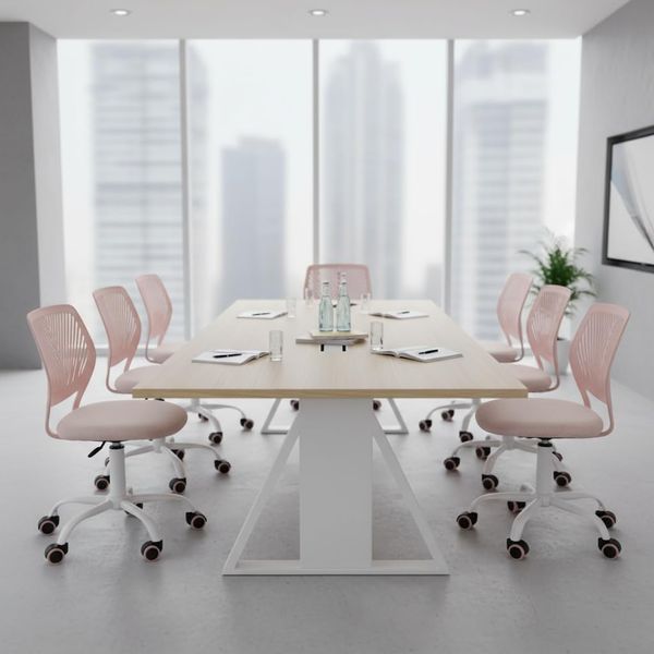 FurnitureR Besucher- & Konferenzstuhl ergonomisch, drehbar, höhenverstellbar, ohne Armlehnen, Netzrückenlehne, 38x40 cm Sitz, 32cm Rückenlehne, Metallfuß mit Rollen, Morandi Rosa