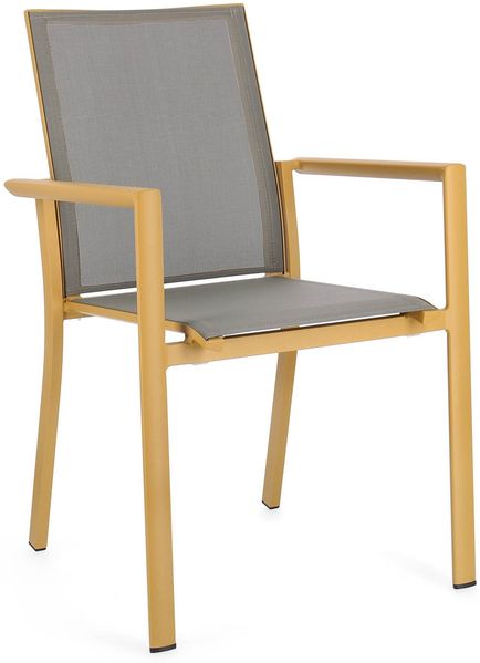 Gartenstuhl Ronoko aus Aluminium, stapelbar mit Armlehne, moderner Look, Senf