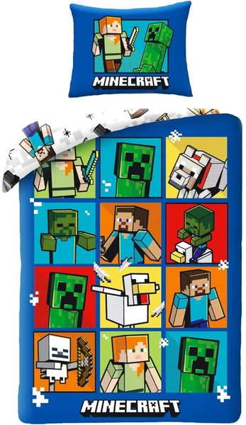 Minecraft Bettwäsche Set aus Baumwolle Bettdeckenbezug 140 × 200 cm mit 70 × 90 cm Kissenbezug