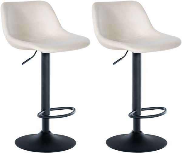2er Set Barhocker HODOR - Samt Creme 43x49x79 cm | Barstuhl Höhenverstellbar Mit Lehne Drehbar Tresenhocker Tresenstuhl Kneipenhocker Kneipenstuhl