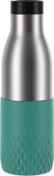 Emsa Bludrop Sleeve Trinkflasche mit Quick-Press Verschluss, spülmaschinenfest, Edelstahl Petrol, 0,5l