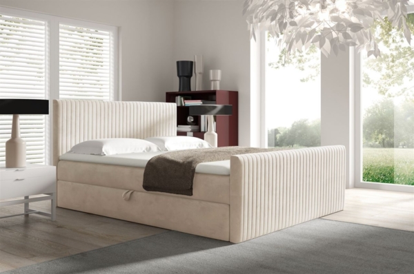 Boxspringbett Schlafzimmerbett ADRIEN 200x220cm in Stoff Fresh Creme