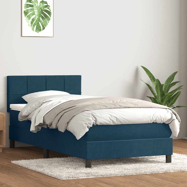 vidaXL Boxspringbett mit Matratze Dunkelblau 80x220 cm Samt 3316237