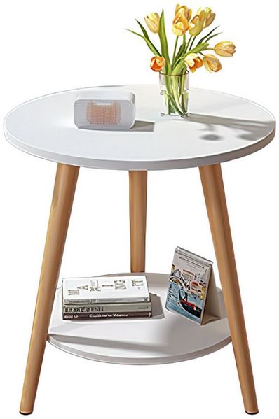 HEYHIPPO Beistelltisch Warmweißer doppelschichtiger Couchtisch aus Holz kleiner Beistelltisch (Ein Tisch, Rutschfest, nur 0,28 m² Fläche, stabile Dreiecksstruktur), Moderner kleiner Nachttisch, Couchtisch, einfache Montage,50×50×60 cm
