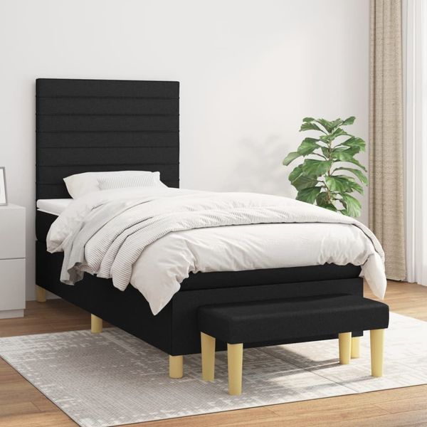 vidaXL Boxspringbett mit Matratze Schwarz 90x200 cm Stoff 3137207