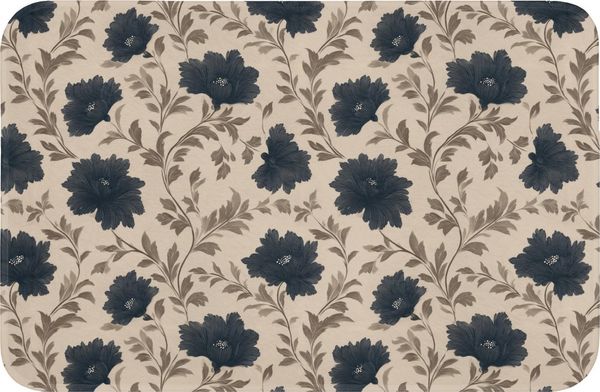 OnlyWow Badematte Motiv - Blumen - Schwarz - Beige, Höhe 10 mm, Polyester, Rechteckig, Badezimmerteppich, Badteppich, Rutschfest, Badvorleger, Waschbar