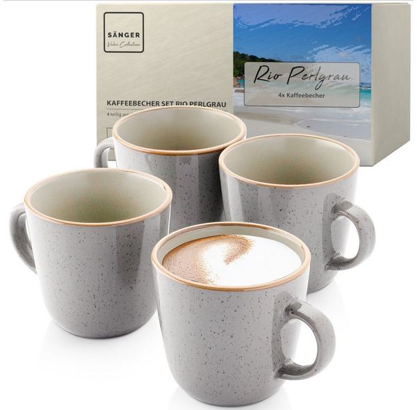 SÄNGER Becher Set Rio, 4-tlg, Steingut, 4 tlg. Rio Perlgrau Kaffeebecher, Grau, Handmade, VALUE COLLECTION