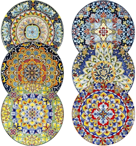 Boho Keramik Speiseteller Set 6er SIMI Porzellan 21,8 cm ESSVON