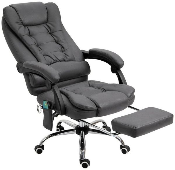 MC Star Bürostuhl mit Massage- und Wärmefunktion, ergonomisch, 6 Massagepunkte (Fußstütze, Fernbedienung, Polyester, 65 x 160 x 104 cm, Grau)