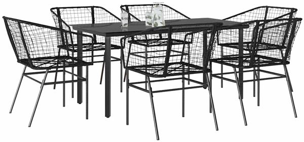 vidaXL 7-teiliges Garten-Esszimmerset aus schwarzem Polyrattanglas 3334587