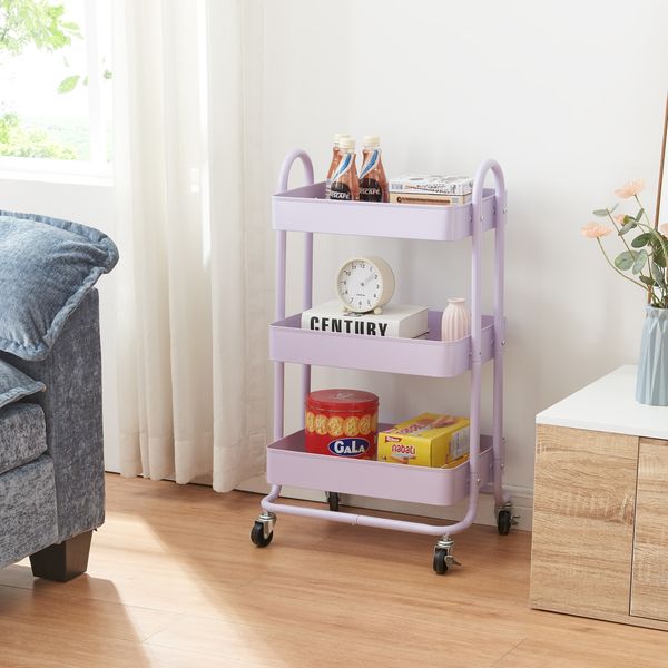 en.casa Küchenrollwagen Pyhäntä mit 3 Ebenen Lila, 78,5 x 46 x 35 cm