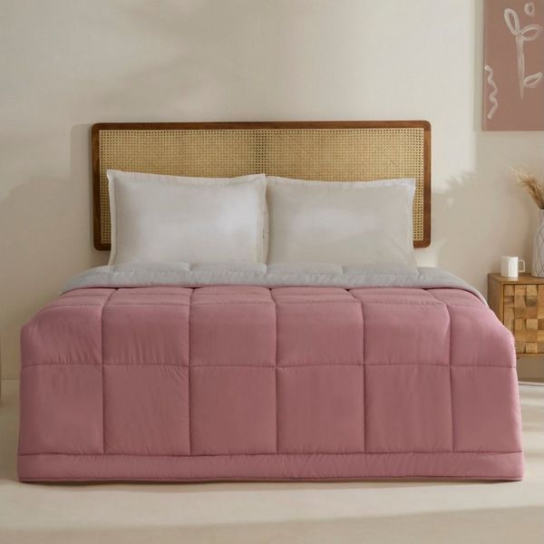 Karaca Tagesdecke Karaca Doppelseitige Decke 200x200 cm - Bettdecke Pudra & Hellgrau